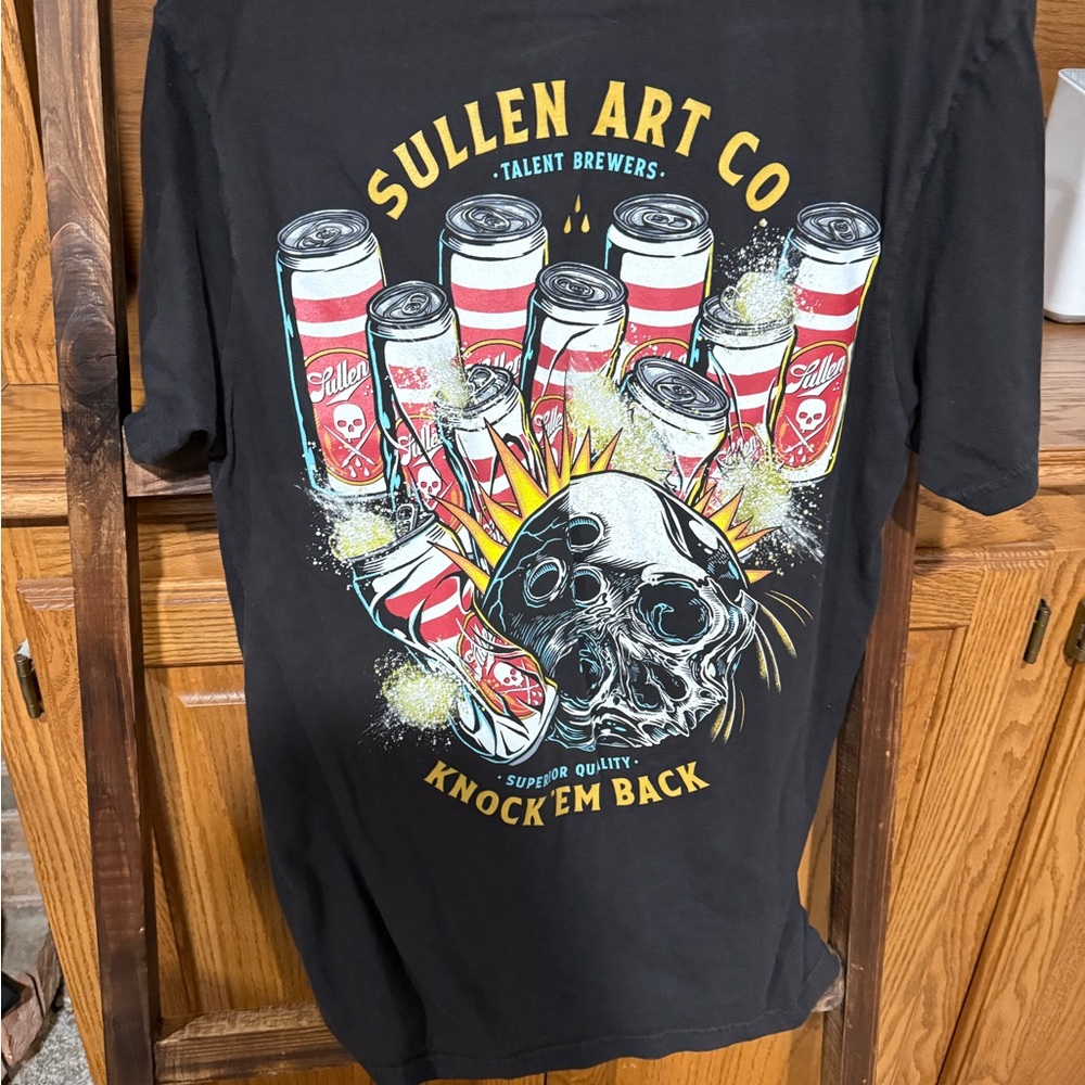 Black T-Shirt with Red and White Design